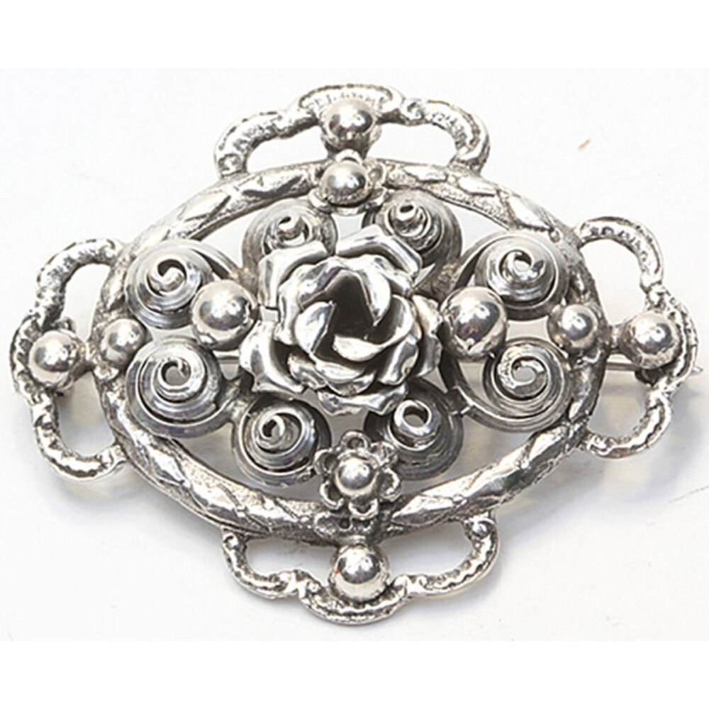Antique Art Nouveau Sterling Silver 900 Brooch (Florence) Beautiful Art Work